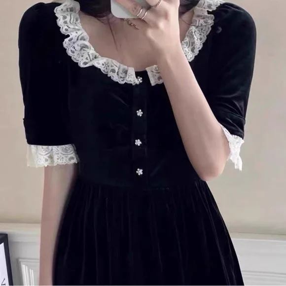 Authentic Miu Miu Black Dress with White Lace Accents - Picture 6 of 6
